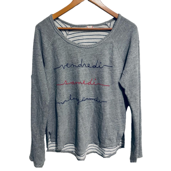 Anthropologie T. la French embroidered long sleeve Tee M - Picture 1 of 4